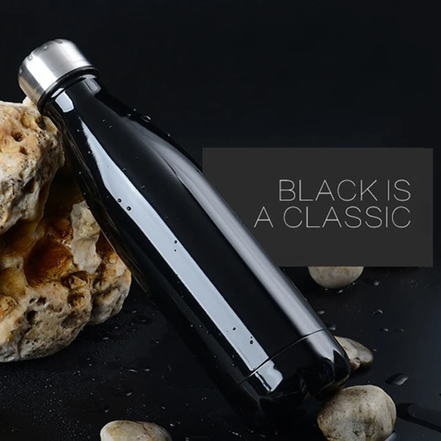 Free Custom Logo Name Double-Wall Insulated Vacuum Flask Stainless Steel Water Bottle BPA Free Thermos for Sport Water Bottles black