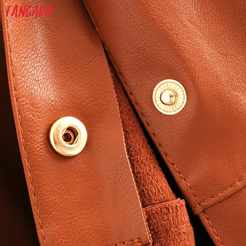 Skup Tangada kobiety PU faux skórzana sukienka z paskiem z krótkim rękawem retro elegancka damska brązowa sukienka midi vestido 3H166