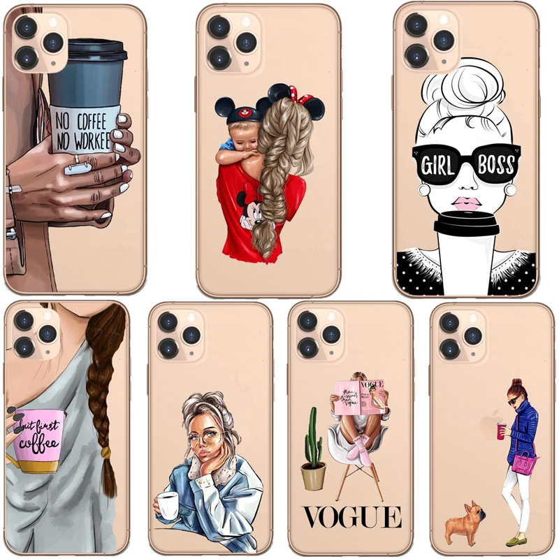 

VOGUE coffee girl Boss Soft Phone Case for iPhone X 11 Pro Max Princess Cover For iPhone X 6 6s 7 8 Plus XR XS Max Coque Shell