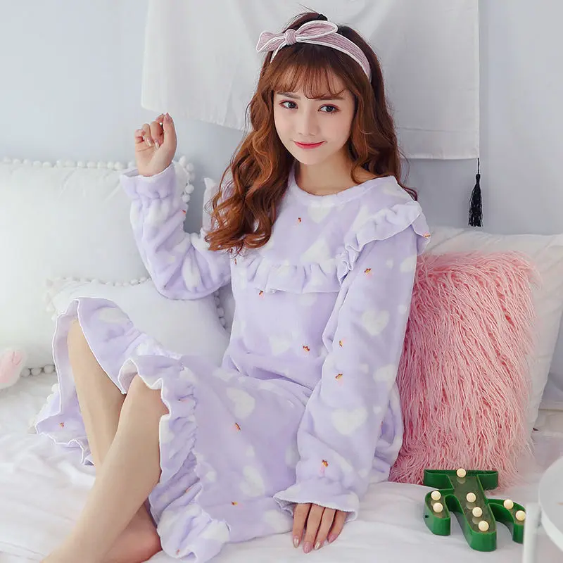 hooded nightgown Зимняя Коралловая флисовая ночная рубашка, теплая ночная рубашка с капюшоном и карманами, длинное платье для сна, Свободная Повседневная Ночная рубашка, XXL, розовая - Color: hooded nightgown