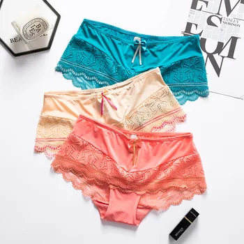 

Lingerie Female Briefs Panty Mid-Waist Lace Sexy Breathable Hip Lift Women's Panties Bow Women's Underpants Panties