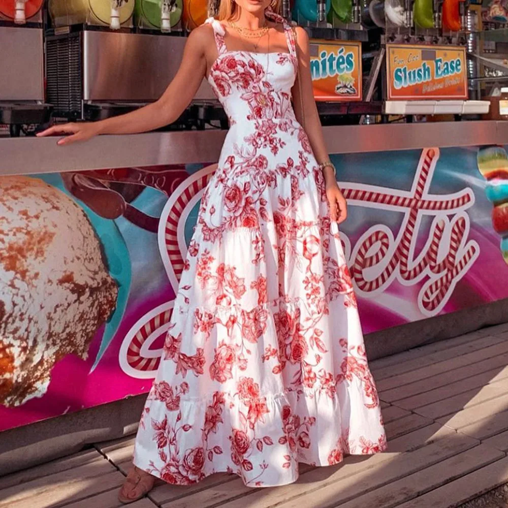

Casual Female Sundress Women Summer Dress 2020 Sexy Maxi Dress Ladies Vintage Vestidos Floral Boho Straps Plus Size Dresses 4XL