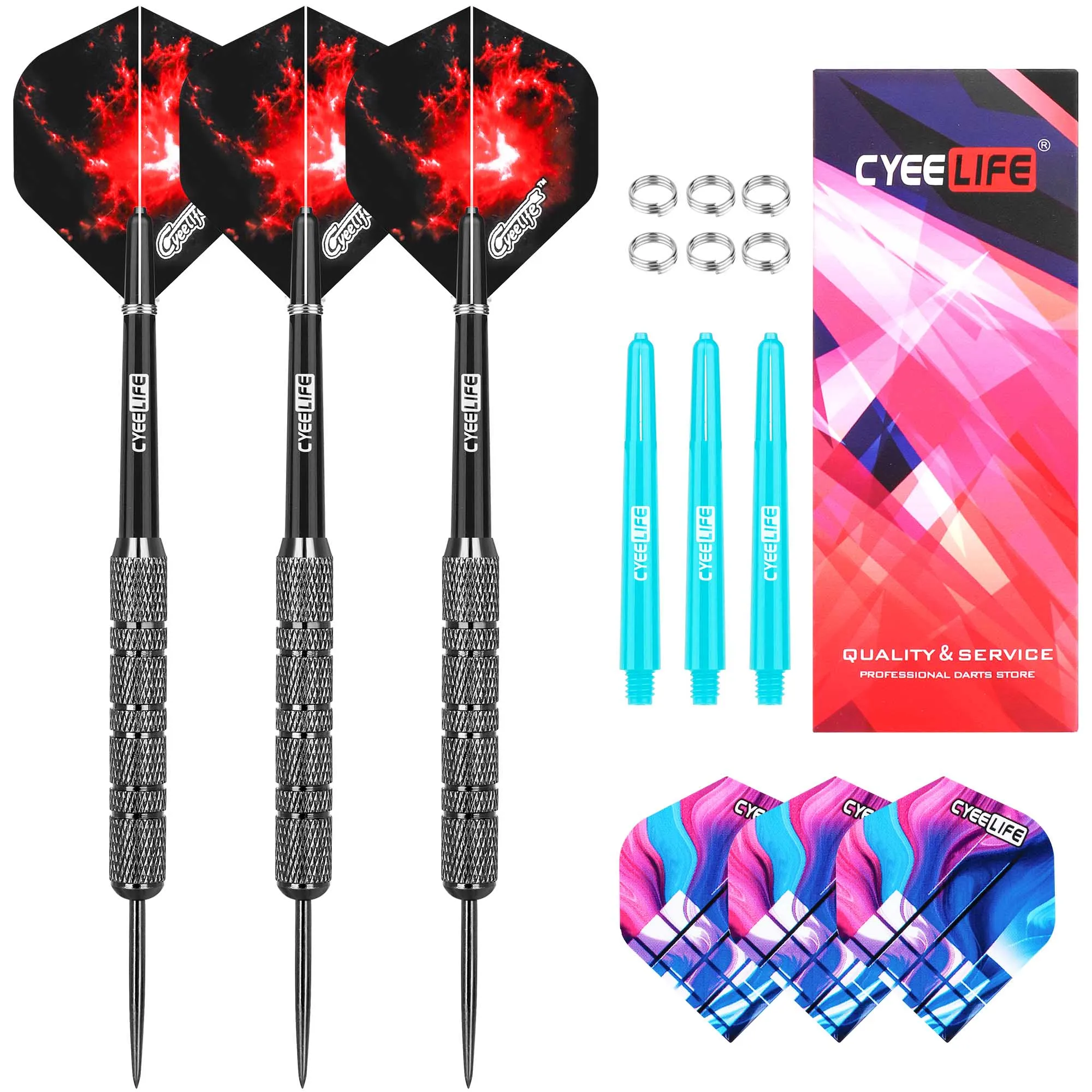 CyeeLife Steel tip darts 20/22/30g With Metal Spring O Rings+6 PVC Shafts+6 Extra Flights,3PCS Home Dart Set for Beginners jewelry storage bag multi partition design foldable space saving portable rings necklaces earrings bracelets jewelry pouch home