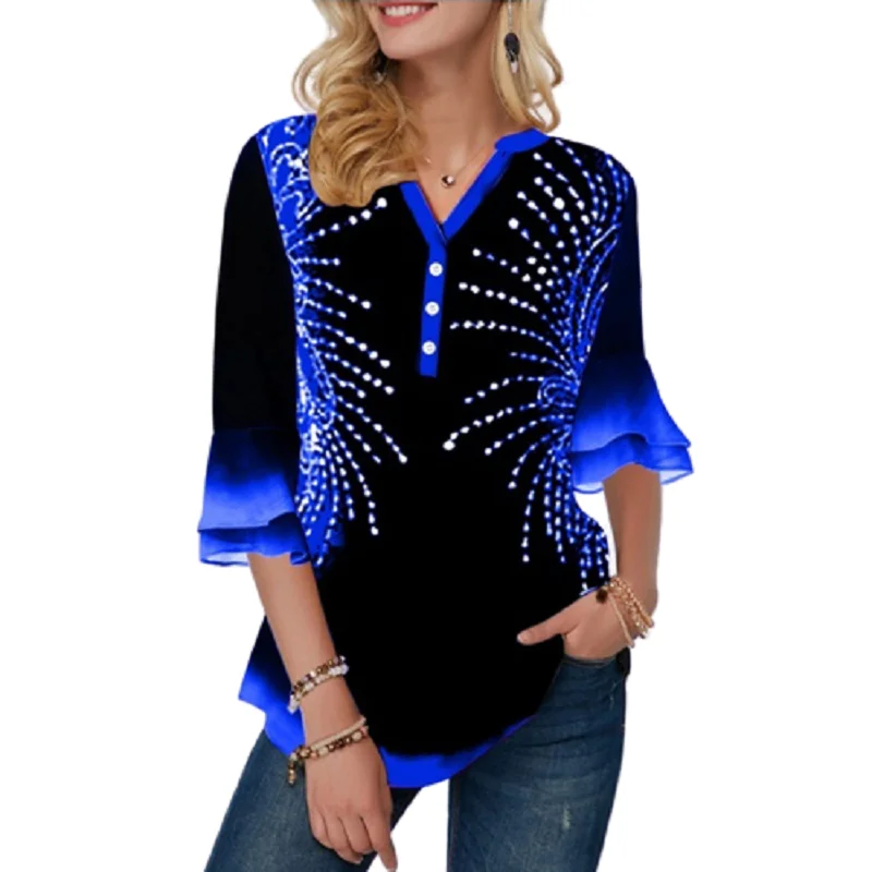 Женская футболка с V образным вырезом Расклешенным рукавом и