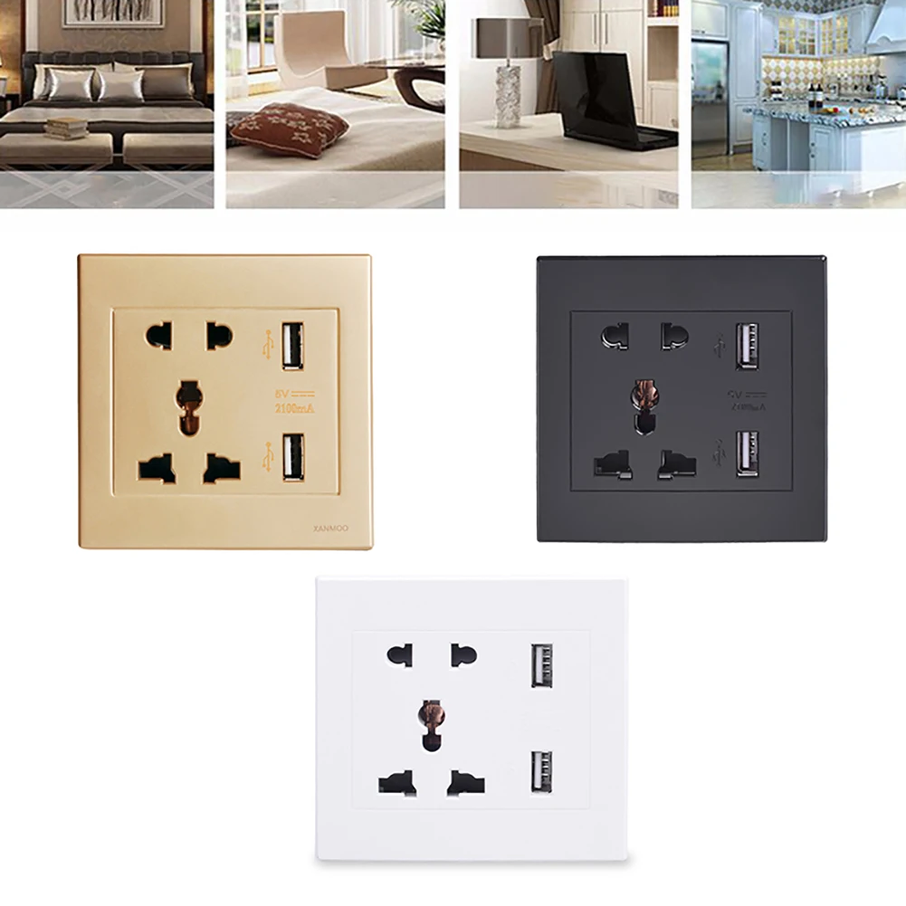 

Multifunctional Five-Hole Usb Socket Switch Home Office Wall Charger 2 Port Usb Socket Power Charger Practical Safety Accessory
