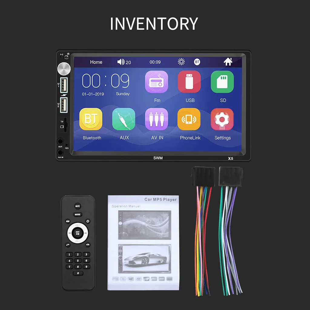 Swm-x5 Автомобильный Bluetooth Mp5 Автомагнитола и видео Mp4 карта U диск fm-радио 2din мультимедийный плеер камера заднего вида# N