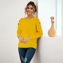 New Autumn Casual Round Neck Long Sleeve Button Simple Pullovers For Women Plain Color Ladies Knitted Sweater 2020 Pull Femme New Autumn Casual Round Neck Long Sleeve Button Simple Pullovers For Women Plain Color Ladies Knitted Sweater 2020 Pull Femme
