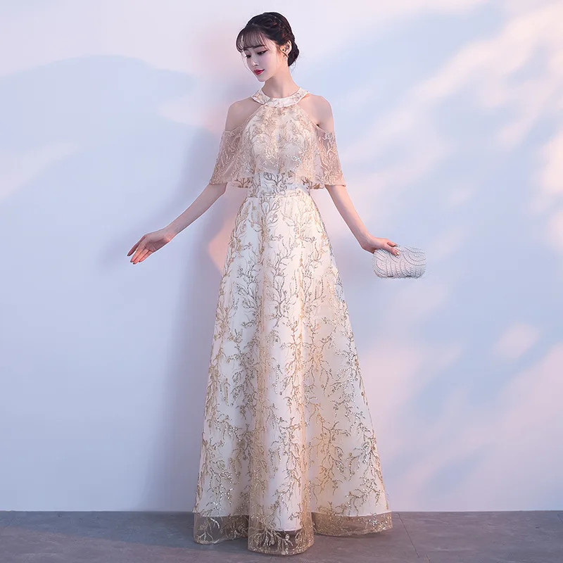 Элегантное китайское женское вечернее платье Cheongsam с блестками и цветочным