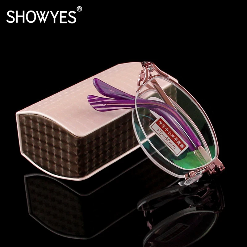 New Portable Folding Reading Glasses Women Small Frame Pink Aspheric
