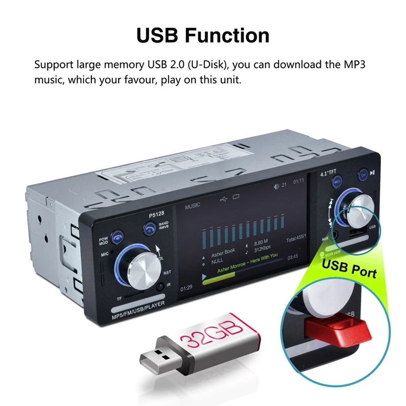 4,1 дюймовый авто радио Tft Lcd 1080P с подсветкой красочный Iso порт Bluetooth Mp5 плеер Поддержка Am/Fm/Rds камера заднего вида