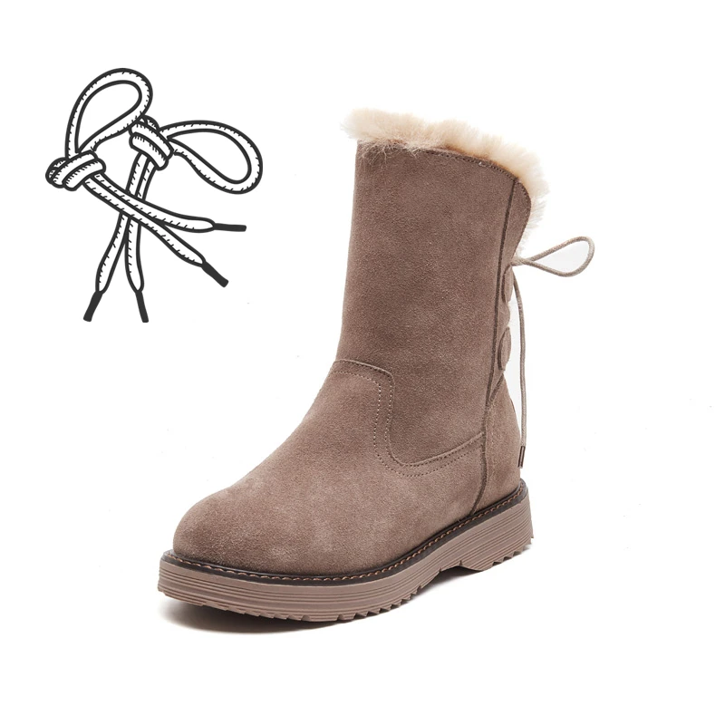 Lace-up Apricot ZSAUAN/женские зимние ботинки на молнии короткие ботильоны для русской женщины, теплая меховая обувь женские ботинки с высоким берцем из коровьей замши - Цвет: Lace-up Apricot