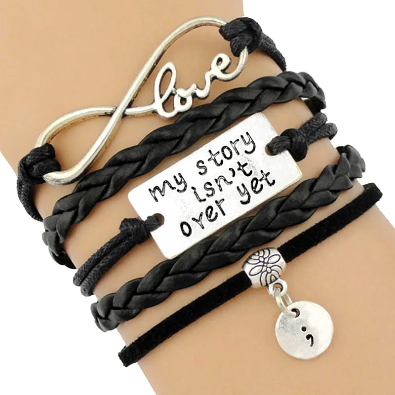 Браслеты Infinity Love My Story is not Over story Lives On Semicolon браслеты для информирования о
