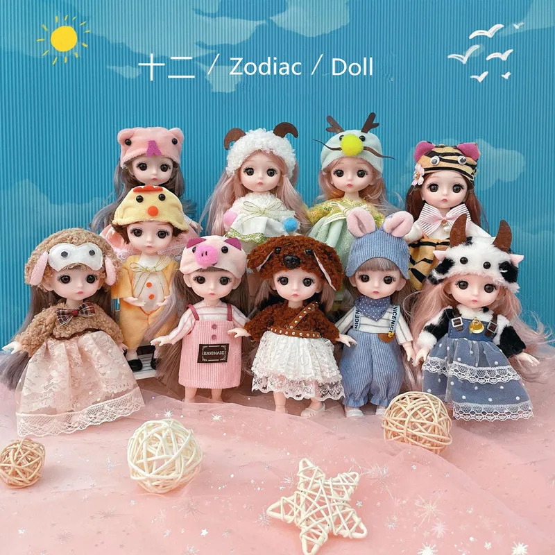 

16 см модная мини кукла BJD 12 Зодиак девушка играть дом набор 13 подвижных суставов 3D глаза 1/12 детей DIY одеваются подарок на день рождения игрушк...