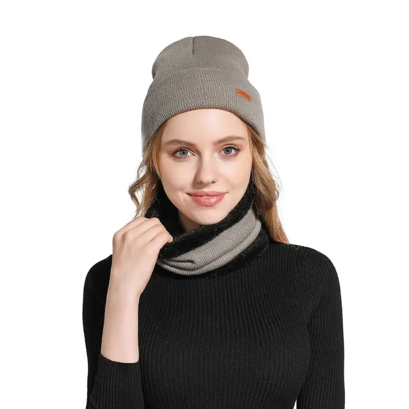 Вязаная Шапочка-шарф для взрослых и детей с отворотами; однотонная Лыжная шапка с отворотами; зимняя теплая плюшевая подкладка с круглым