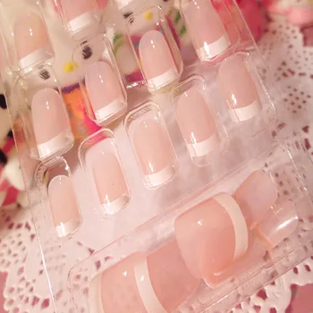 

2020 new hot 24 Pcs French Short False Nails Natural Acrylic Fake Nail Art Tools With12pcs double-sided adhesive tapes