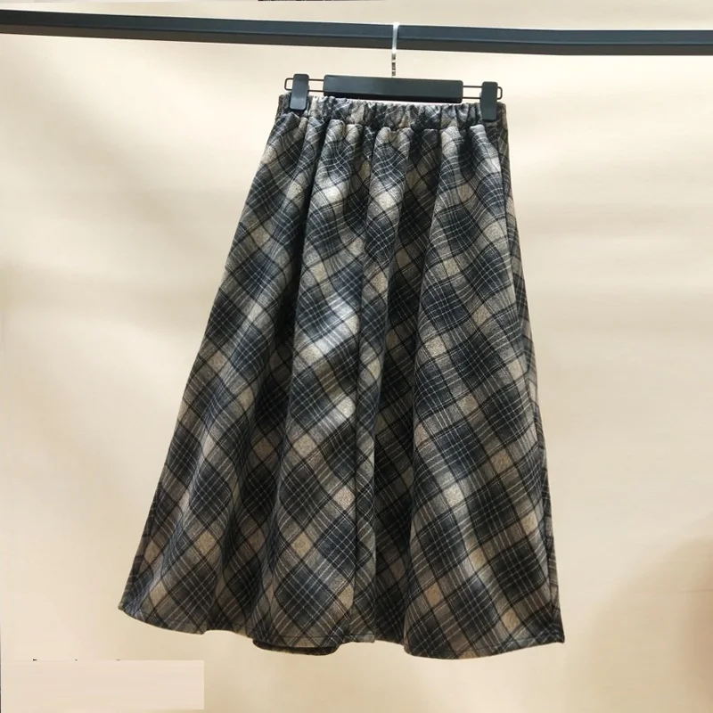 Autumn Winter High waist umbrella skirt a word skirt wild waist woolen female Flared new poncho skirt Plaid Long skirt