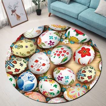 

Creative Egg Painting Flower Plant Anti-slip Round Carpet Computer Chair Pad Easter Living Room Mat Children Bedroom Rugs