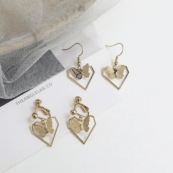 

South Korea Butterfly Earrings Love Ear Stud Simple 2020 New Style Fashion Elegant Sweet Fresh Female Long Earrings Clip-on Earr