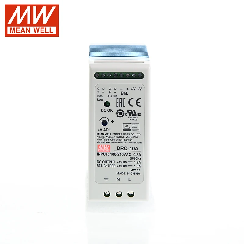 Бренд MEAN WELL представляет DRC-40A переключение Питание 40W 12~ 15V 110 V/220 В переменного тока до 13,8 V DC 1.9A DIN Rail Батарея Зарядное устройство с UPS Функция