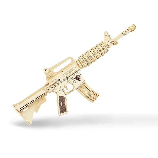 Wooden-M4 DIY 3D металлическая нано-головоломка Беретта 92 AK47 пистолет оружие Строительная модель комплект 3D лазерная резка головоломка игрушка 1 шт - Цвет: Wooden-M4