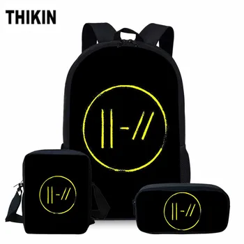 

ThiKin Twenty One Pilots School Bag Set for Girls Boys Hip Hop Fans Fashion Backpack Teenager Personalized Book Bags 3 Pcs