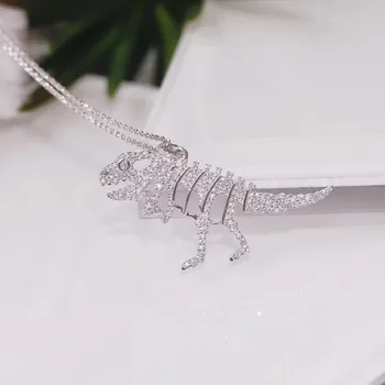 

Baoyocn Luxury Solid 925 Sterling Silver Dinosaur Bone Pendnat Necklace Pave Zircon Cz Adjust Chain Women Fashion Brand Jewelry