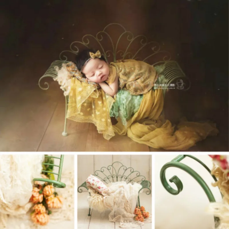 Newborn Photography Props Creative Type Baby Photo Bed Posing Container Infant Photo Shoot Accessories Baby Mini Iron Bed
