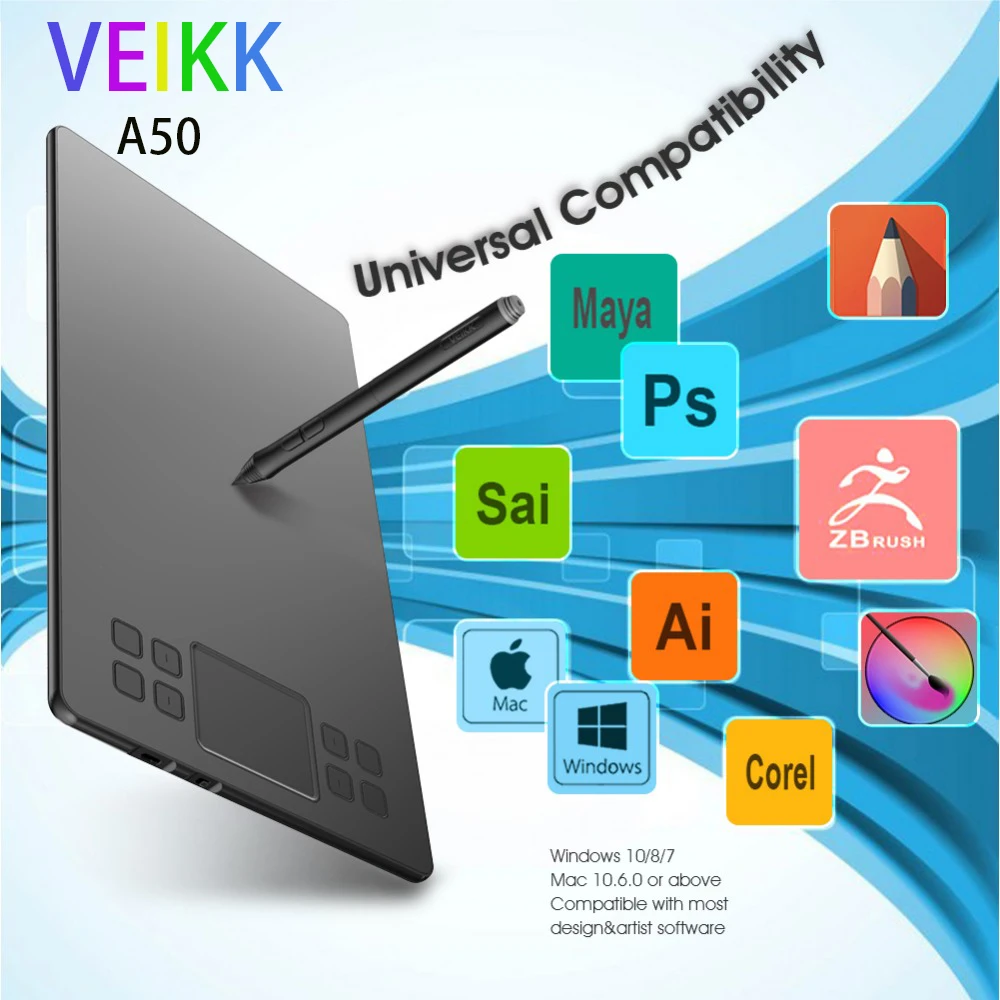 

610 Art Digital Graphics Drawing Painting Board w/ No battery Pen Tablet 10x6"and 6*4" 5080LPI with Spare nib
