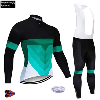 

Pro UCI Green Team Custom Cycling Jersey Long Set Men's 2019 New Winter Bicycle Sportswear Bike Clothing Maillot Ropa Ciclismo
