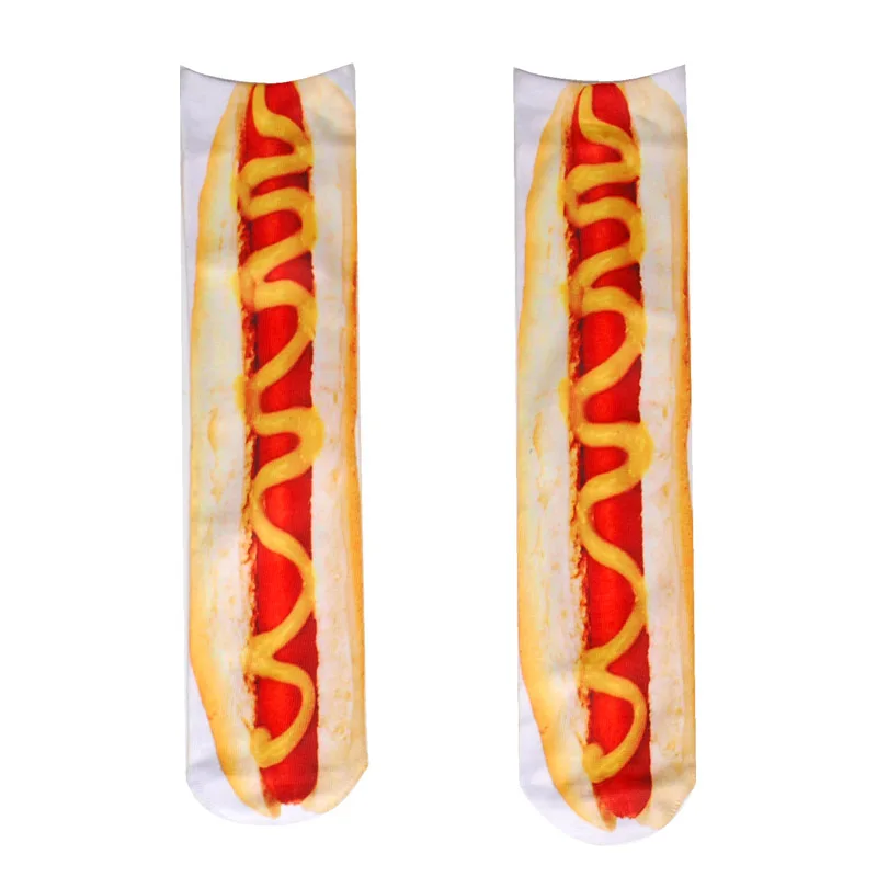 Милые носки с обеих сторон, с 3d принтом хот-догов, клубники, фламинго, гамбургеров, пиццы, модные забавные длинные женские хлопковые носки - Цвет: Hot dog