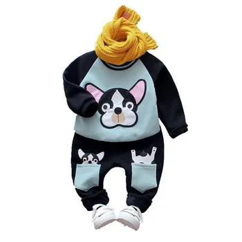 

Baby Boys Girls Clothes Winter Children Thicken Warm Clothing Toddler Cartoon Dog T-Shirt Pants 2Pcs/Sets Kids Sport Tracksuits