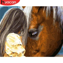 HUACAN pintura por números chica y caballo lienzo pintado a mano DIY decoración del hogar adultos pintura por números figura regalo Acrílico(China)
