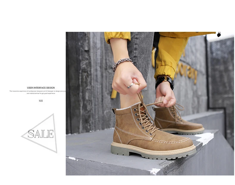 Vertive Snow Boots Men Winter Plush Warm Men Motorcycle Boots Lace-Up Male Ankle Boots Waterproof Autumn Man Work Shoes