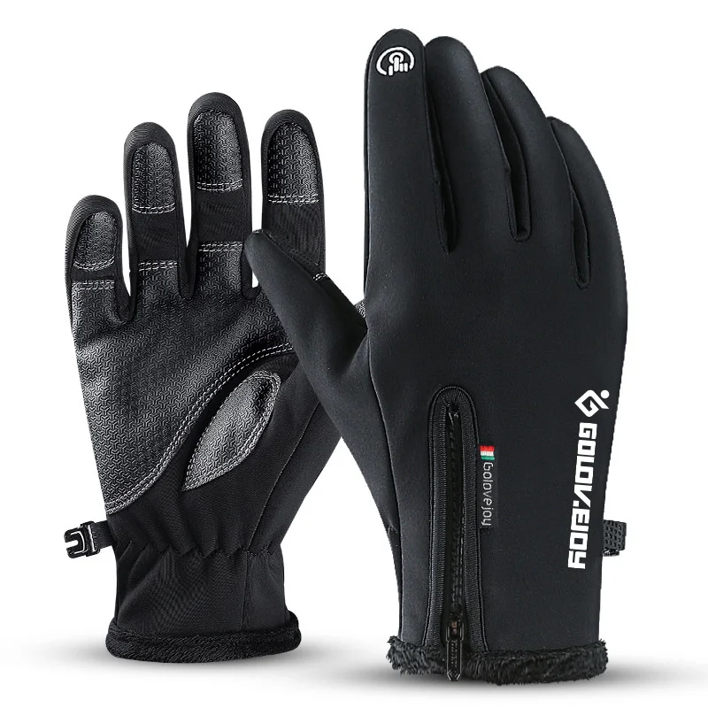 1 пара Golovejoy унисекс спортивные перчатки с сенсорным экраном для зимних видов спорта на открытом воздухе ветрозащитные дополнительные размеры стиль - Цвет: Black