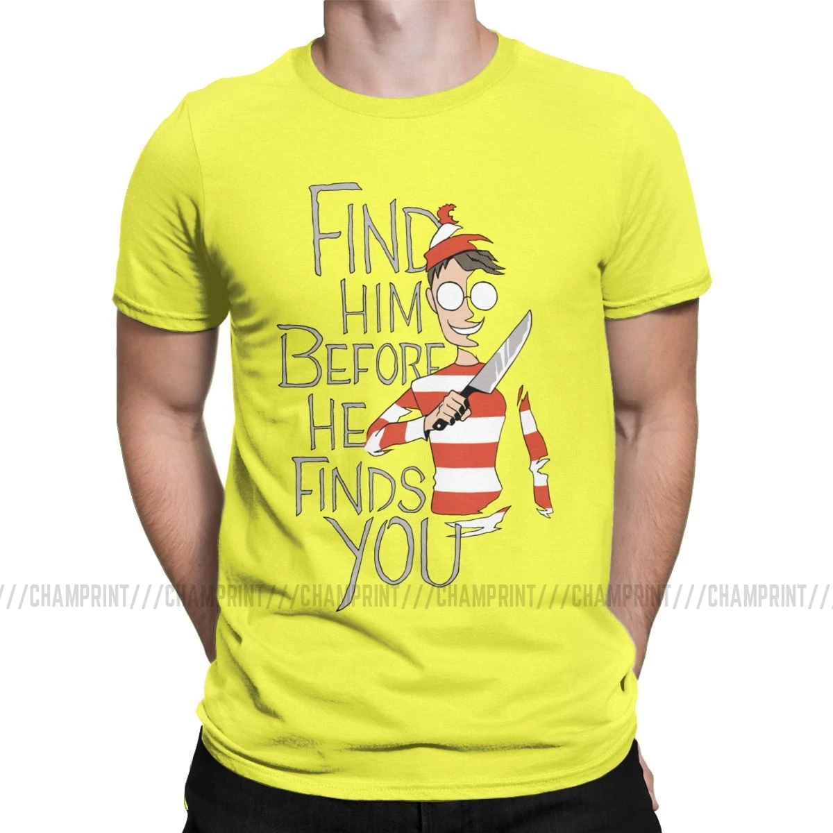 Мужская футболка Hiding In The Dark Waldo, хлопковые футболки с коротким рукавом Wheres Wally, пародия, 90 s, комикс, полоски, хотели футболки размера плюс - Цвет: Цвет: желтый