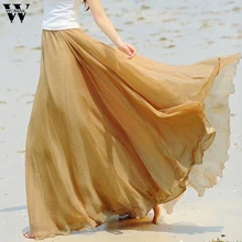 Womail летнее Для женщин с эластичной резинкой на талии длинная юбка макси Однотонная повседневная обувь большое, Пляжное, для свинга юбка Модное Элегантное длинное шифоновое юбка Afueras