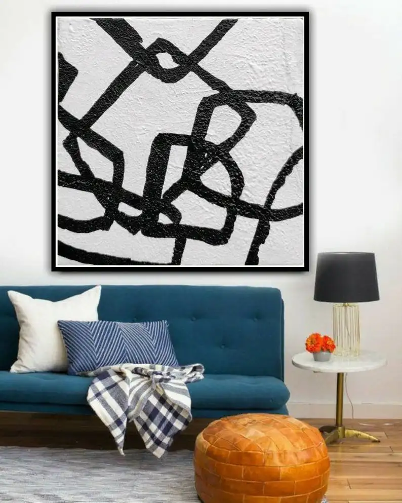 

Minimalist Geometric Painting Wall Painting On Canvas Black And White Painting Pop Art Painting Large Wall Art Abstract Painting