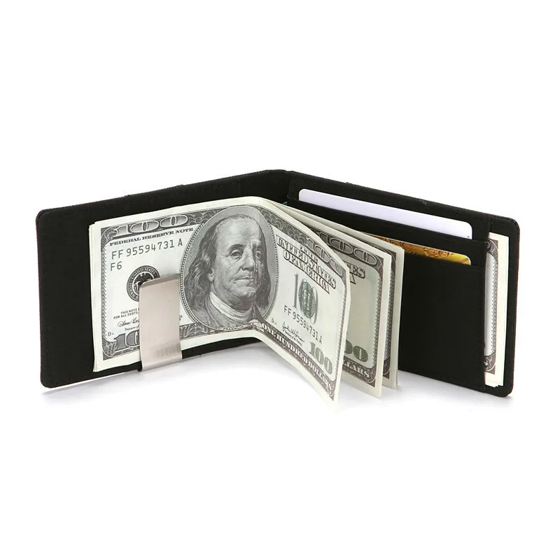 Мужской тонкий двойной зажим для денег из искусственной кожи, модный однотонный кошелек с металлическим зажимом, Женский кошелек для кредитных карт, держатель для денег