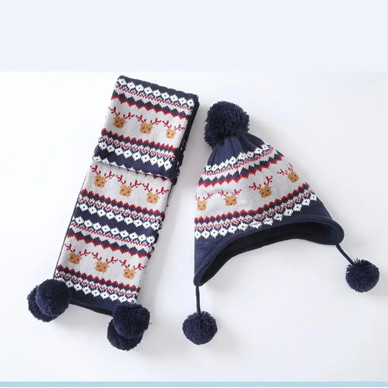 Детская зимняя шапка-ушанка с помпоном и рождественским оленем, шапка, длинный шарф, перчатки