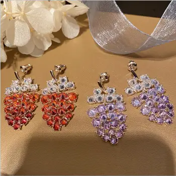 

Red grape string earrings earrings fruit holiday style earrings purple crystal earrings Mori fresh love girl earrings