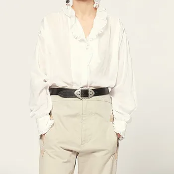 

Women Ruffles Blouse And Tops Long Sleeve Office Lady Elegant White Simple Female Shirt 2020 New Fashion