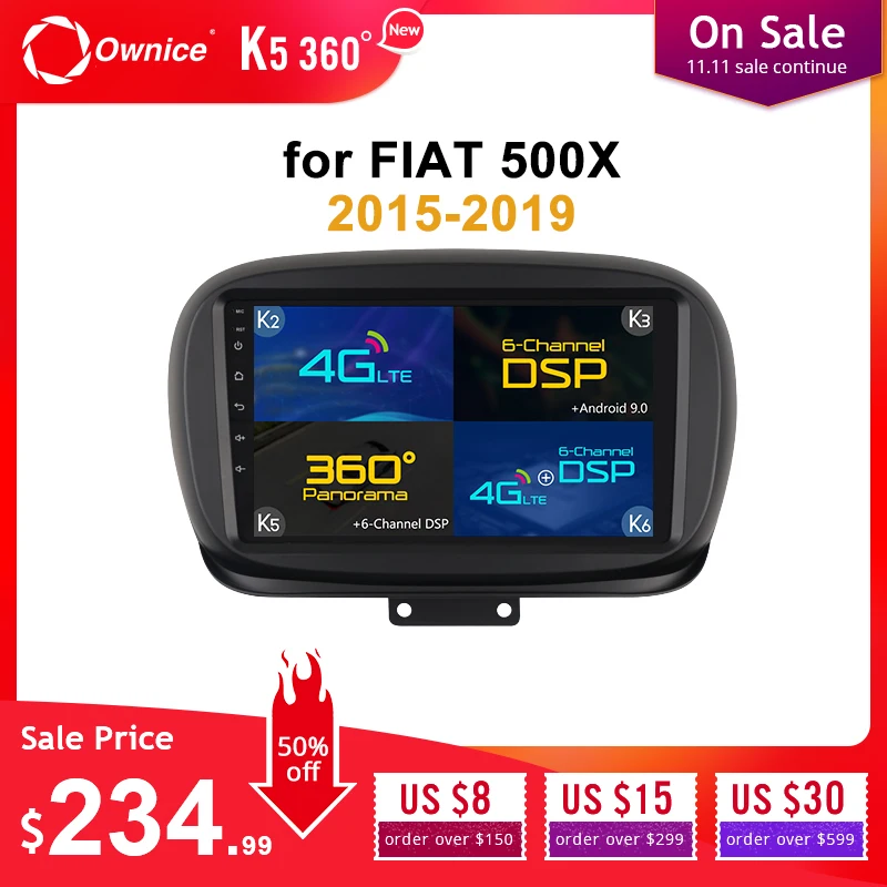 Ownice Автомобильный gps Navi Стерео K3 K5 K6 для Fiat 500X4G+ 64G авто радио плеер головное устройство Android 9,0 4G LTE 360 панорама DSP SPDIF