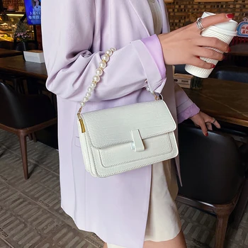 

Textured Small Bag Girl 2020 New Fashion Pearl Portable Small Square Bag Casual Shoulder Messenger Bag Women's Bag
