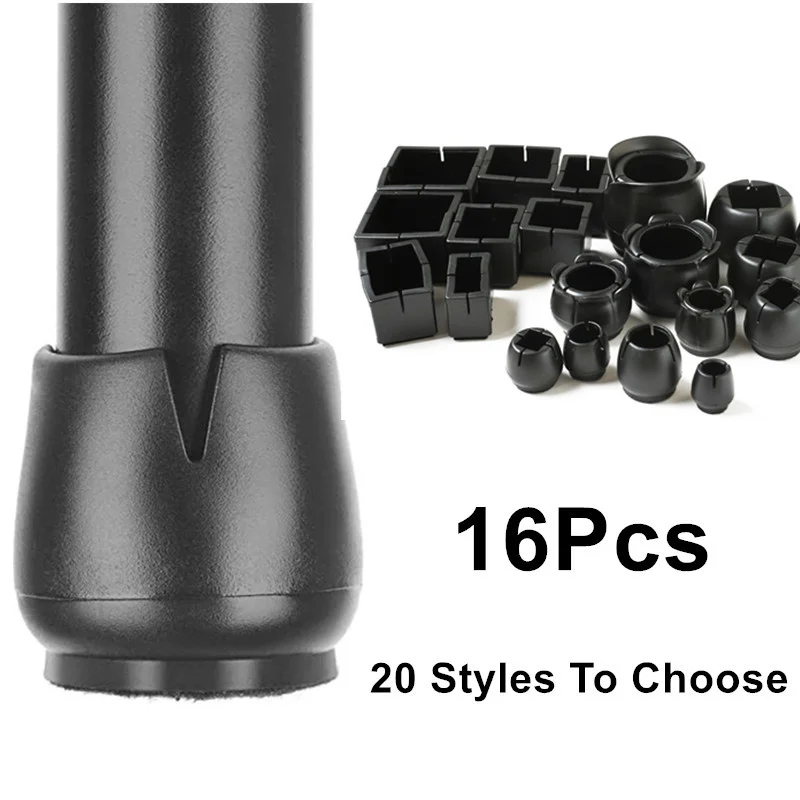 16Pcs Silicone Table Chair Leg Mat Non-slip Caps Rubber Feet Protector Bottom Cover Pads Round Square Black | Мебель
