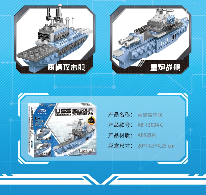 XINGBAO 13004 Военная армейская серия 8 в 1 Миссури модель броненосца строительные блоки бронированные транспортные средства истребитель крейсер детские игрушки