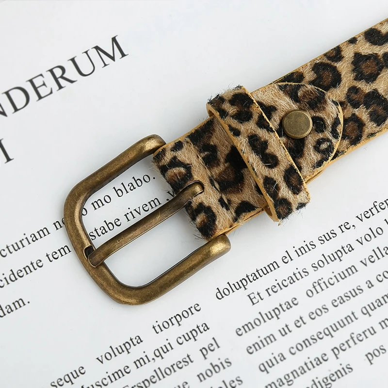 Female Belt Women Horsehair Belt With Leopard Pattern Rose Gold Metal Buckle Hot Women Pu Belt Fashion