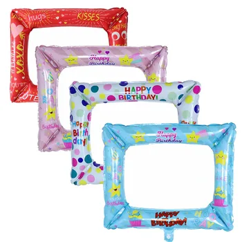 

50pcs Birthday Photo Booth Foil Balloons Happy Birthday Photo Frame Globos Props Birthday Party Decorations Kids Baby Shower