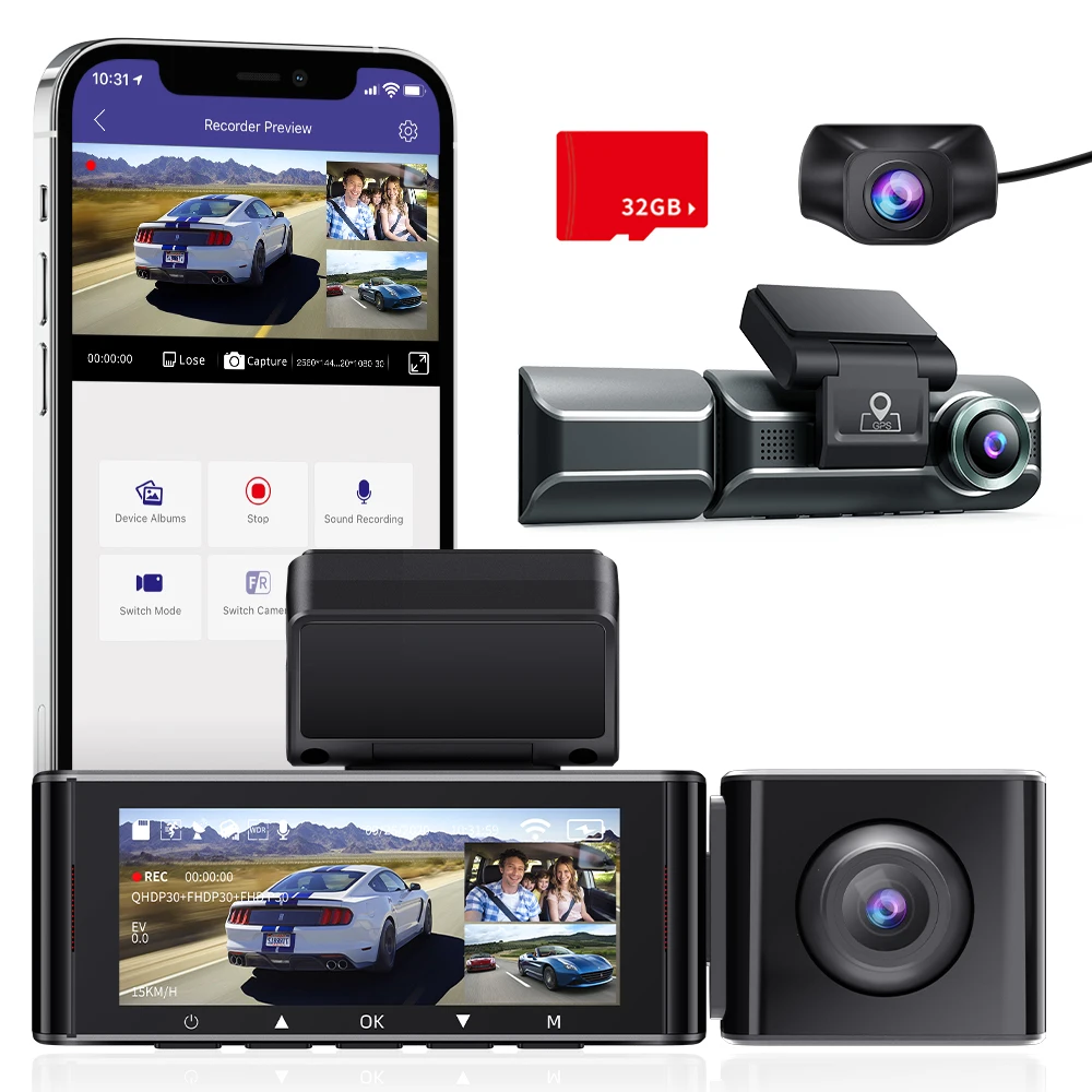 Видеорегистратор AZDOME M550 3 камеры 4K + 1080P Wi-Fi GPS ночное видение | Автомобили и