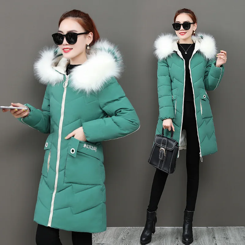 

Down Jacket WOMEN'S Dress 2019 Winter New Style Korean-style Slimming Mid-length Large Fur Collar Thick Coat Casual Cotton-padde