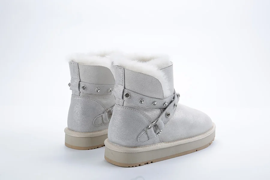 INOE/Специальный из овечьей кожи с натуральным мехом на подкладке Стразы ремень модные женские туфли; белые зимние сапоги теплая обувь на снежную погоду;
